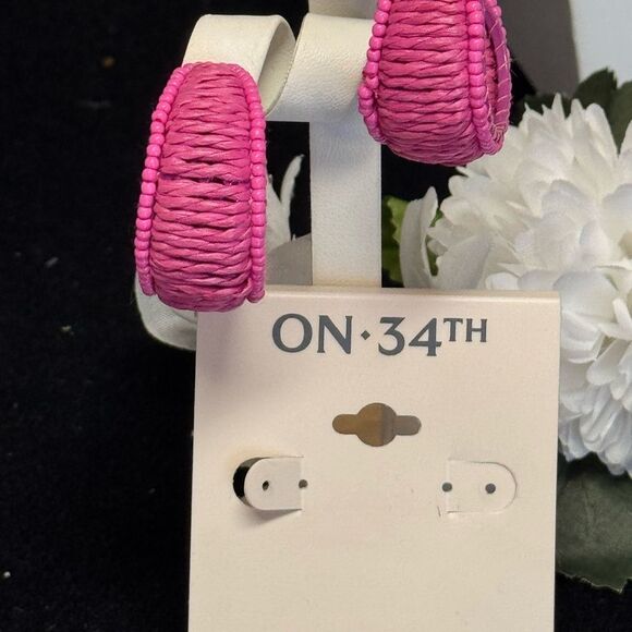On 34th Pink Woven Open Hoop Earrings 1.25 inch - Picture 4 of 5